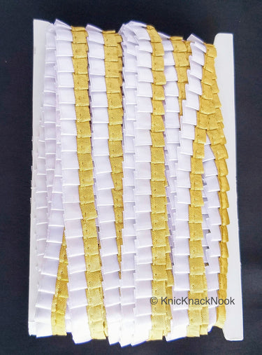 Satin, White & Gold Pleated Lace Trim, Trim